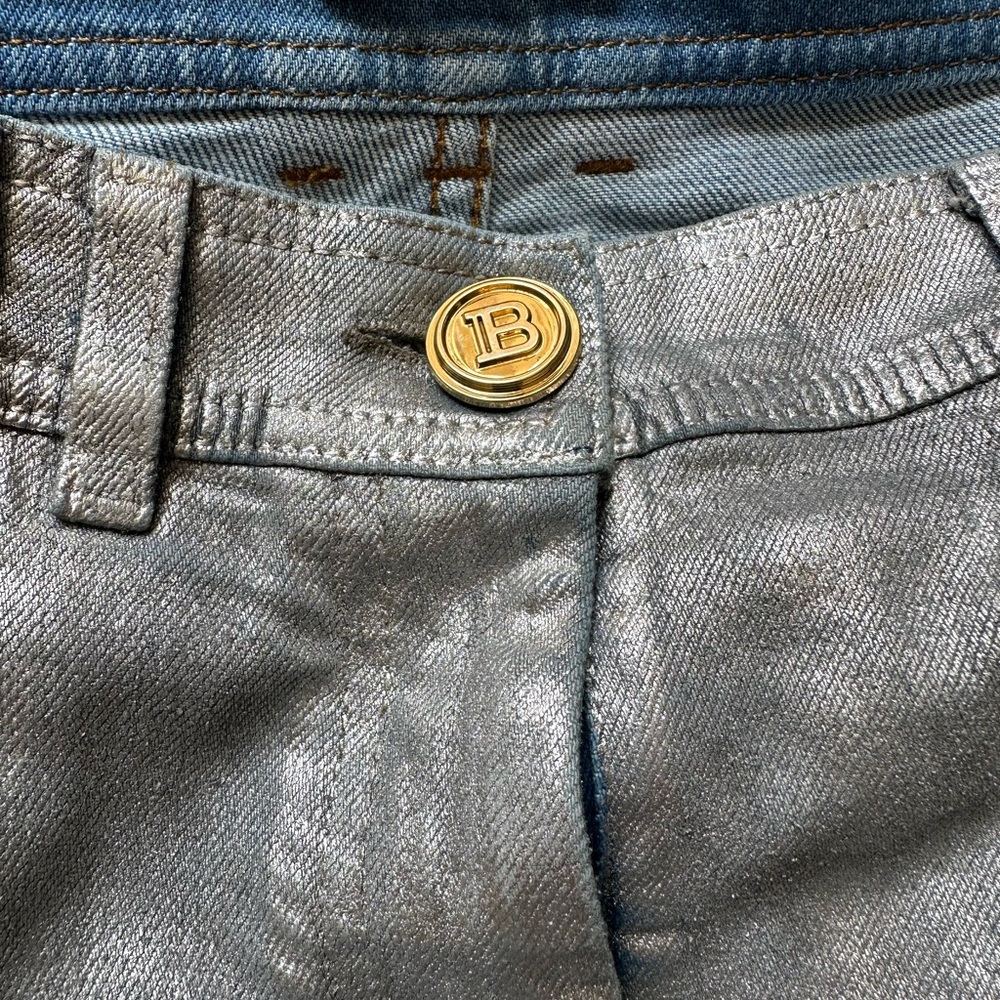 Balmain Silver Women's Jeans with Embossed Back Logo